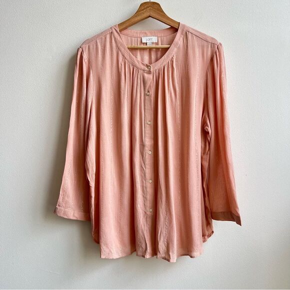 Ann Taylor LOFT Outlet Light Pink Gold-Shimmer Blouse Womens Size X-Large Career - Picture 2 of 6